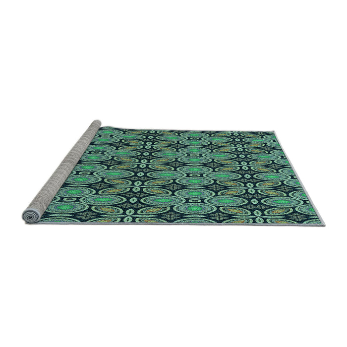 Sideview of Machine Washable Transitional Deep-Sea Blue Rug, wshpat3691lblu