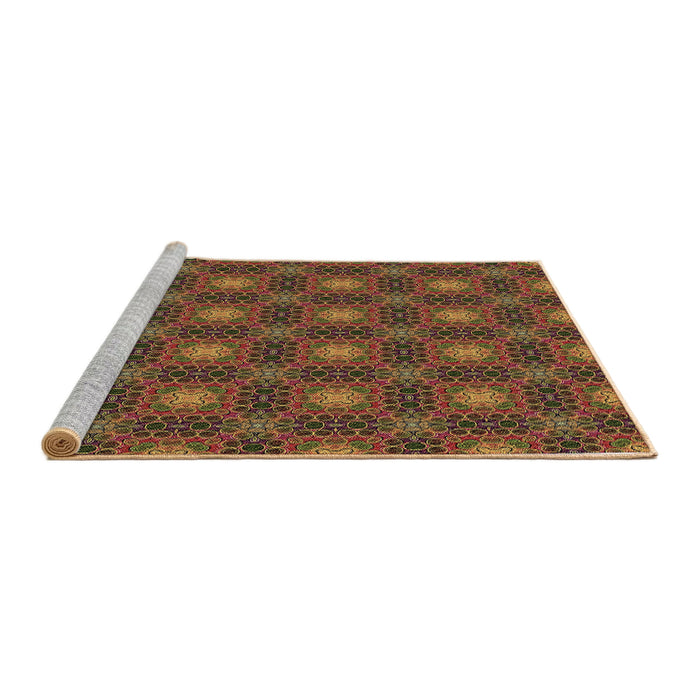 Sideview of Machine Washable Transitional Saffron Red Rug, wshpat3693brn