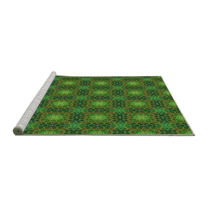 Sideview of Machine Washable Transitional Dark Forest Green Rug, wshpat3693grn