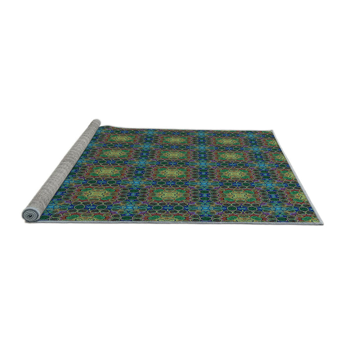 Sideview of Machine Washable Transitional Forest Green Rug, wshpat3693lblu