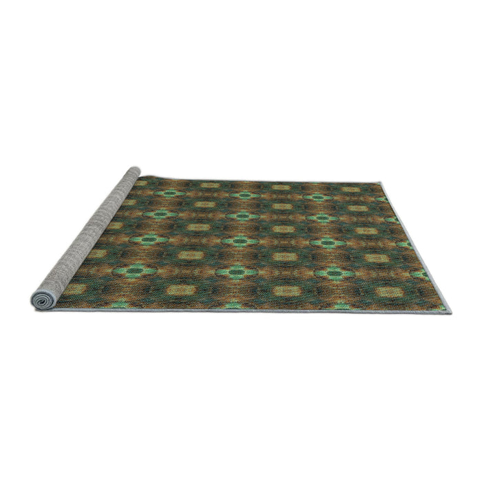 Sideview of Machine Washable Transitional Khaki Green Rug, wshpat3696lblu