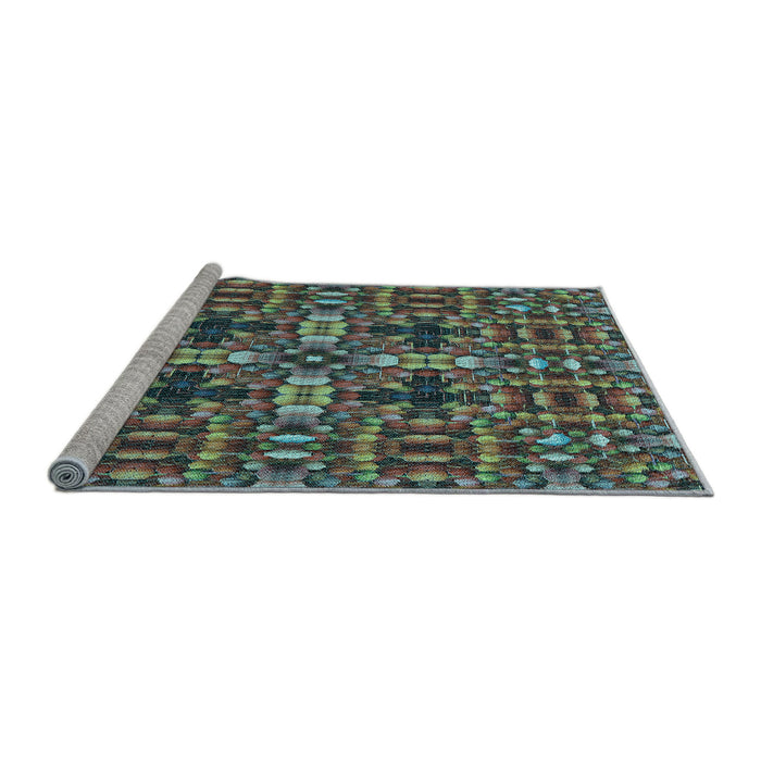 Sideview of Machine Washable Transitional Green Rug, wshpat3699lblu