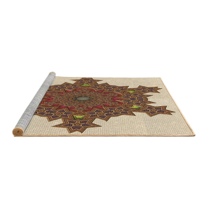 Sideview of Machine Washable Transitional Khaki Gold Rug, wshpat3701brn