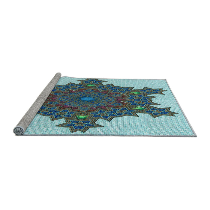 Sideview of Machine Washable Transitional Green Rug, wshpat3701lblu