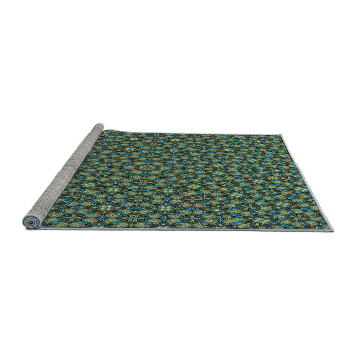 Sideview of Machine Washable Transitional Army Green Rug, wshpat3703lblu