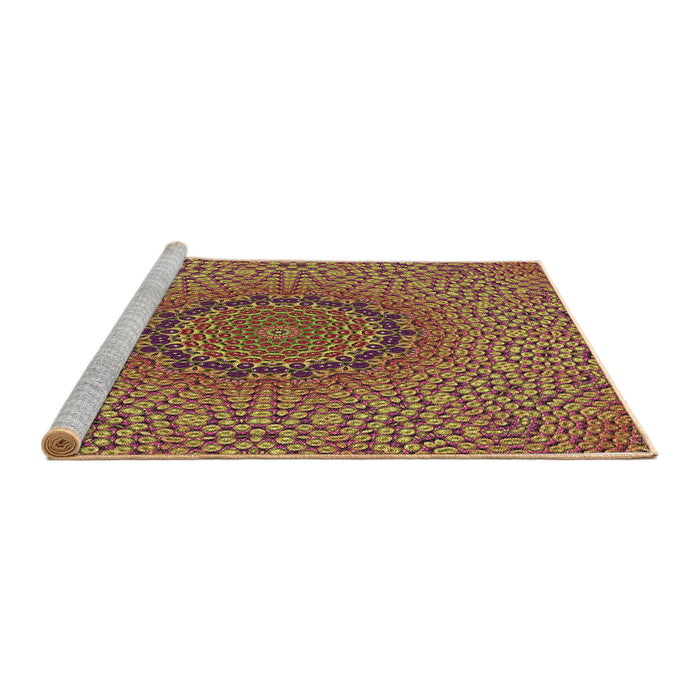 Sideview of Machine Washable Transitional Brown Red Rug, wshpat3706brn