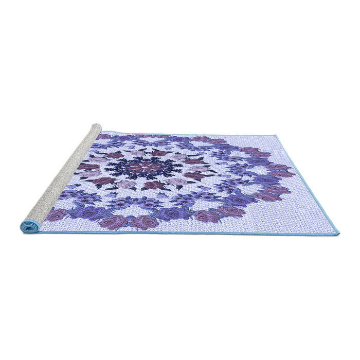 Sideview of Machine Washable Transitional Slate Blue Rug, wshpat3708blu