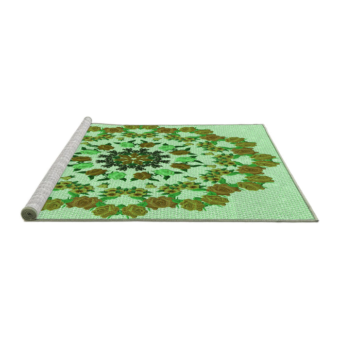 Sideview of Machine Washable Transitional Light Green Rug, wshpat3708grn