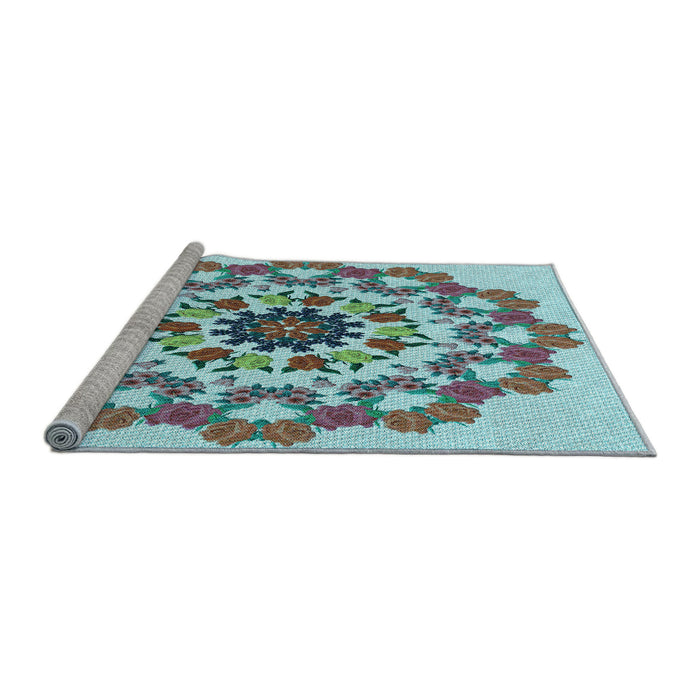Sideview of Machine Washable Transitional Blue Rug, wshpat3708lblu