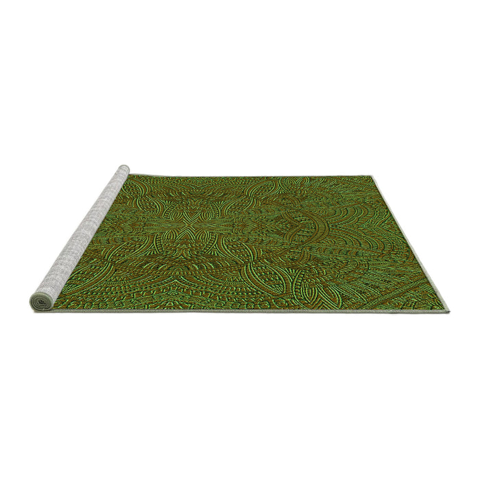 Sideview of Machine Washable Transitional Green Rug, wshpat3709grn
