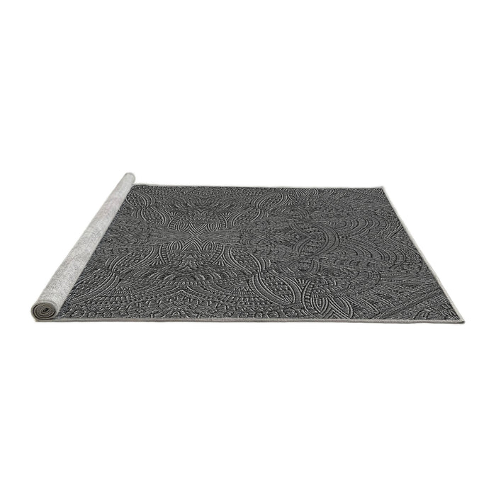 Sideview of Machine Washable Transitional Gunmetal Gray Rug, wshpat3709gry