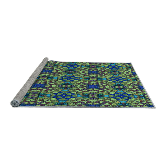 Sideview of Machine Washable Transitional Green Rug, wshpat3712lblu