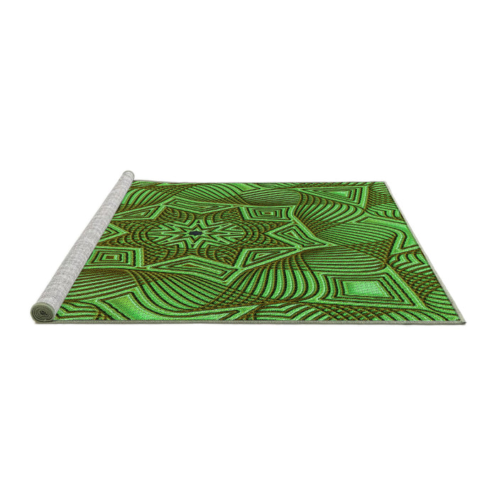 Sideview of Machine Washable Transitional Green Rug, wshpat3714grn