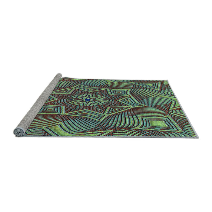 Sideview of Machine Washable Transitional Emerald Green Rug, wshpat3714lblu
