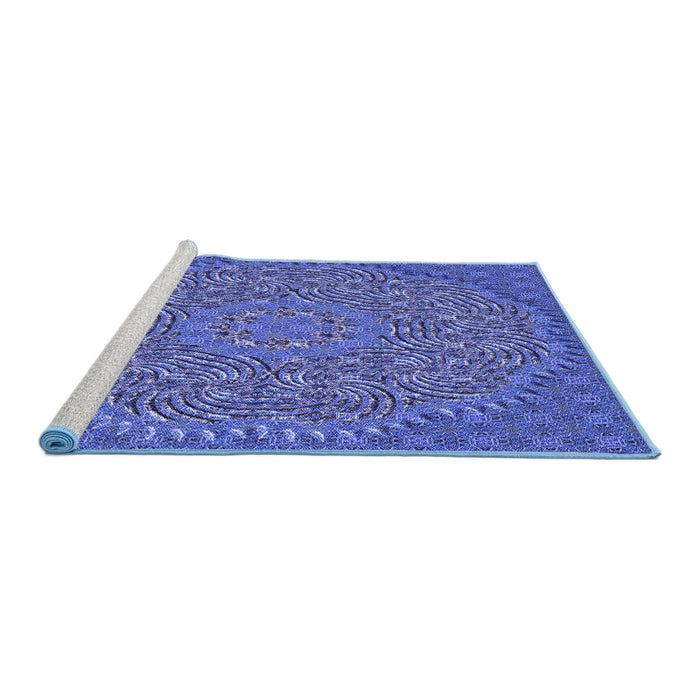 Sideview of Machine Washable Transitional Sky Blue Rug, wshpat3718blu