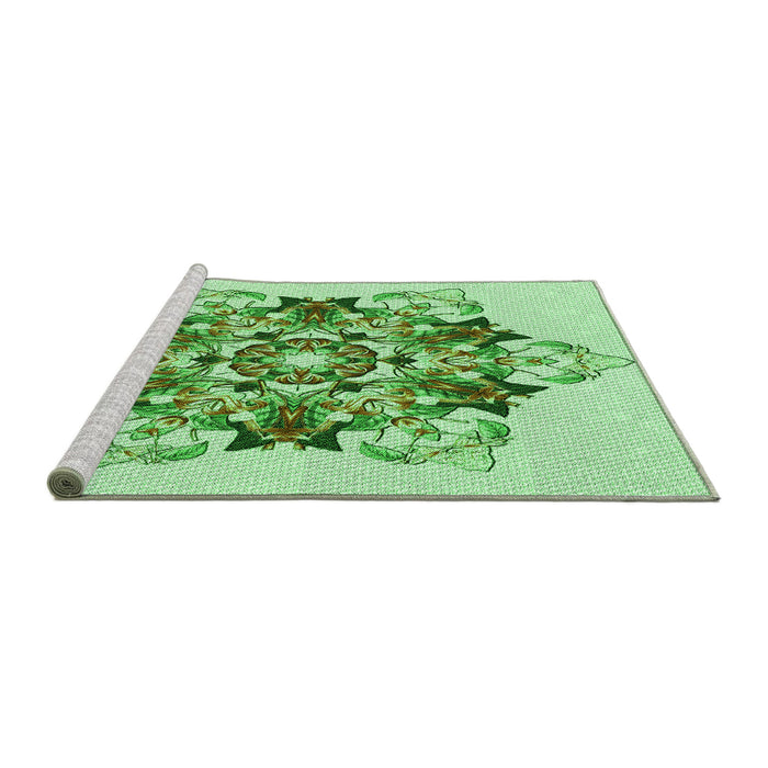 Sideview of Machine Washable Transitional Light Green Rug, wshpat3719grn