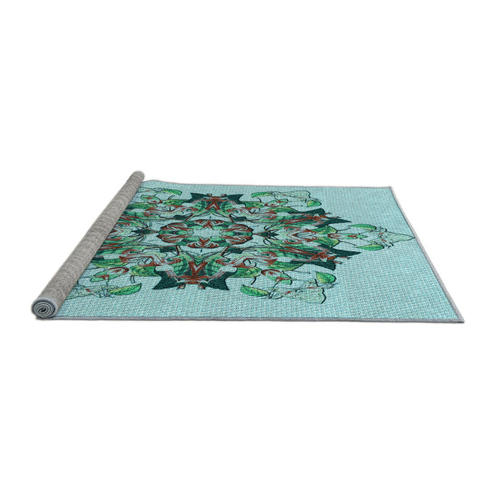 Sideview of Machine Washable Transitional Light Aquamarine Green Rug, wshpat3719lblu
