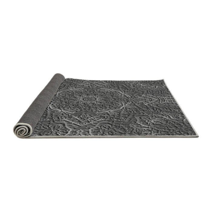 Thickness of Patterned Dark Gray Black Rug, pat3721gry