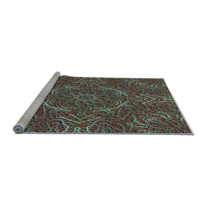 Sideview of Machine Washable Transitional Dull-Sea Green Rug, wshpat3721lblu