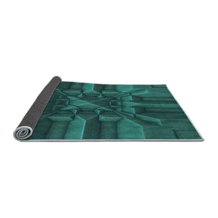 Thickness of Patterned Dark Cyan Green Rug, pat3725lblu