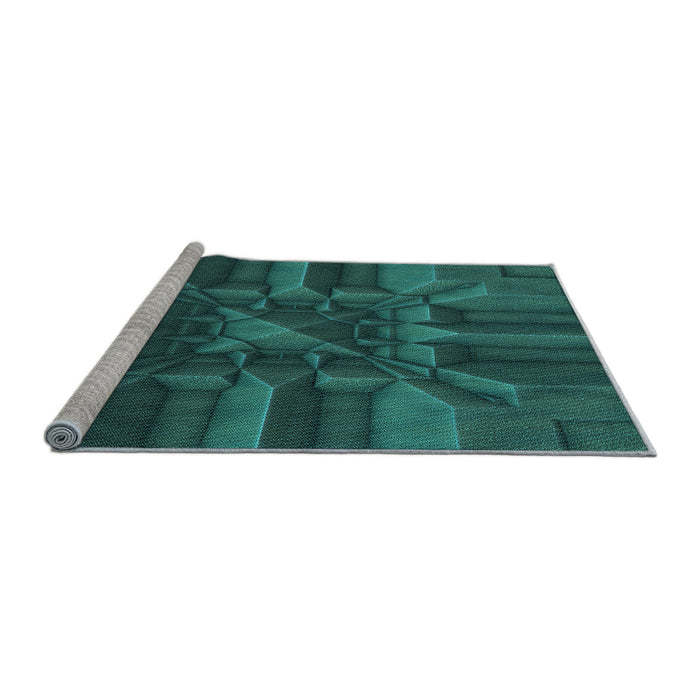 Sideview of Machine Washable Transitional Dark Cyan Green Rug, wshpat3725lblu