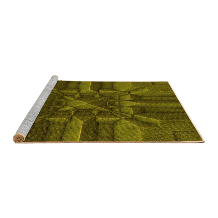 Sideview of Machine Washable Transitional Dark Yellow Green Rug, wshpat3725yw