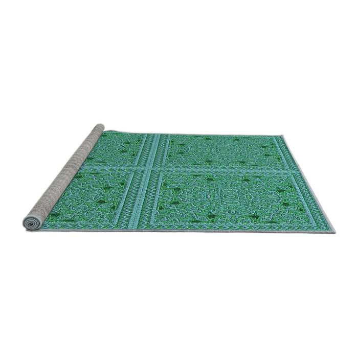 Sideview of Machine Washable Transitional Turquoise Green Rug, wshpat3728lblu