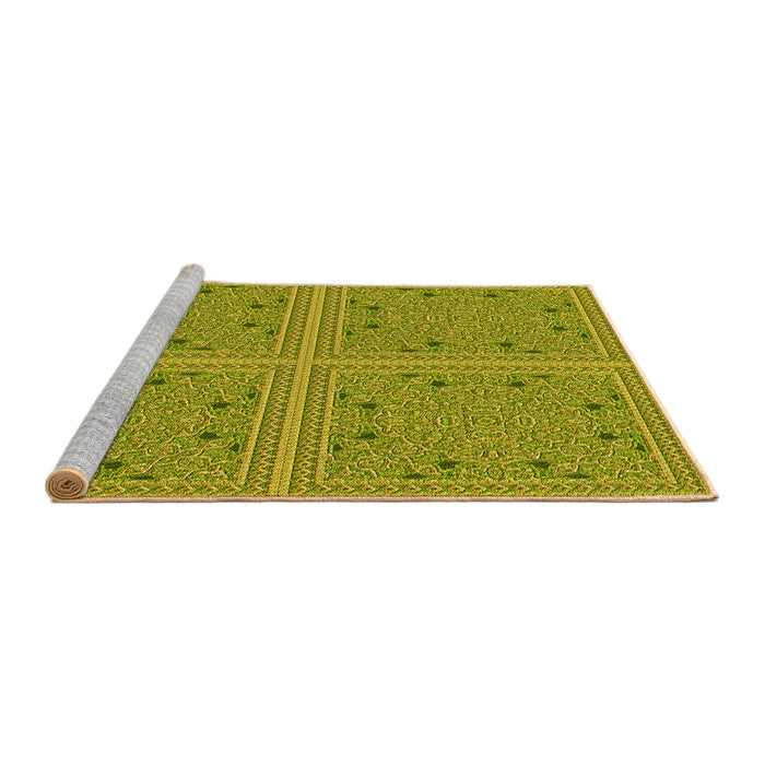 Sideview of Machine Washable Transitional Dark Yellow Green Rug, wshpat3728yw