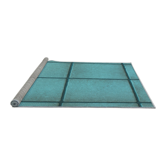 Sideview of Machine Washable Transitional Bright Turquoise Blue Rug, wshpat3738lblu