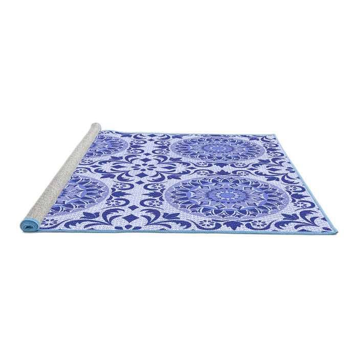 Sideview of Machine Washable Transitional Ocean Blue Rug, wshpat3739blu
