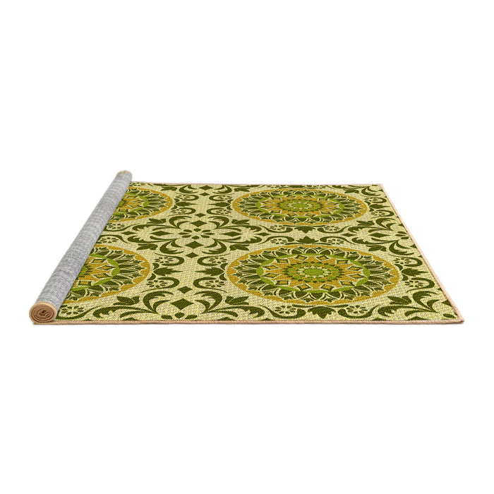 Sideview of Machine Washable Transitional Olive Green Rug, wshpat3739yw