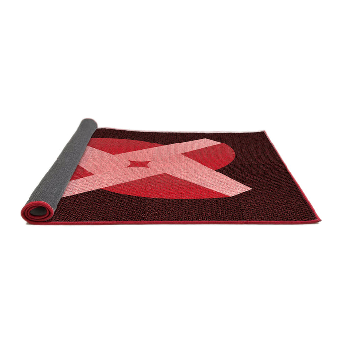 Thickness of Patterned Maroon Red Rug, pat374rd