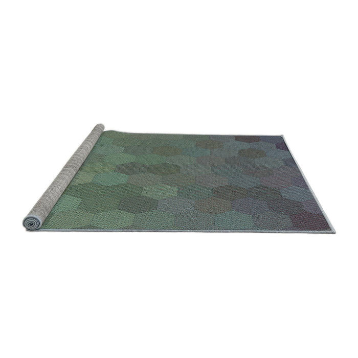 Sideview of Machine Washable Transitional Carbon Gray Rug, wshpat3743lblu