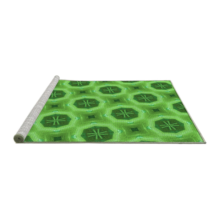 Sideview of Machine Washable Transitional Emerald Green Rug, wshpat3747grn