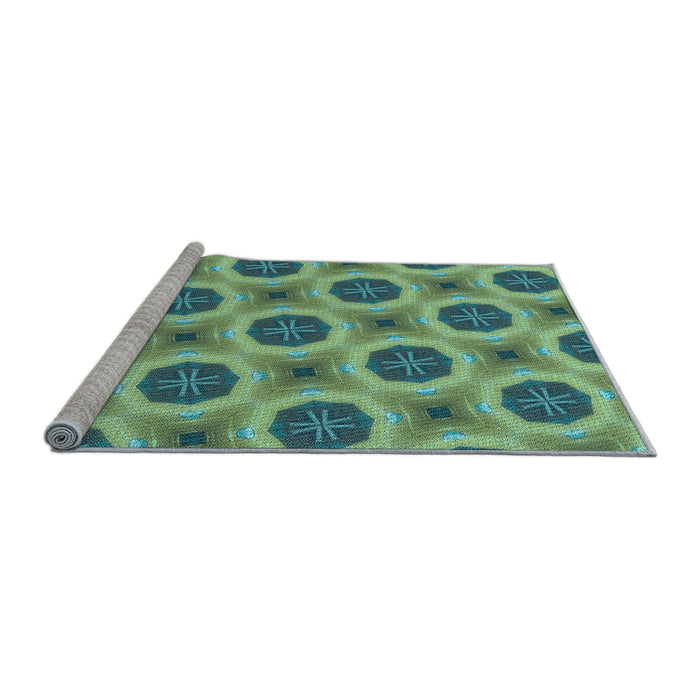 Sideview of Machine Washable Transitional Green Rug, wshpat3747lblu