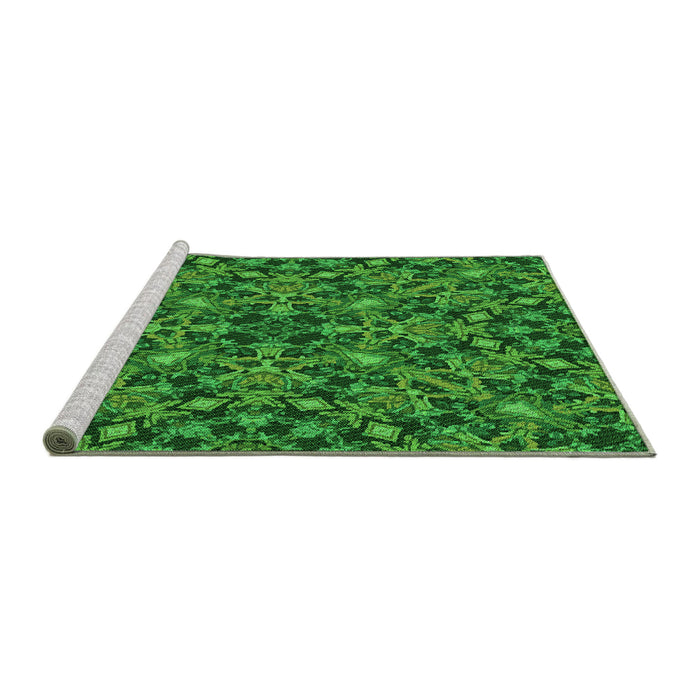 Sideview of Machine Washable Transitional Deep Emerald Green Rug, wshpat3752grn