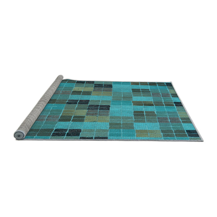 Sideview of Machine Washable Transitional Bright Turquoise Blue Rug, wshpat3758lblu