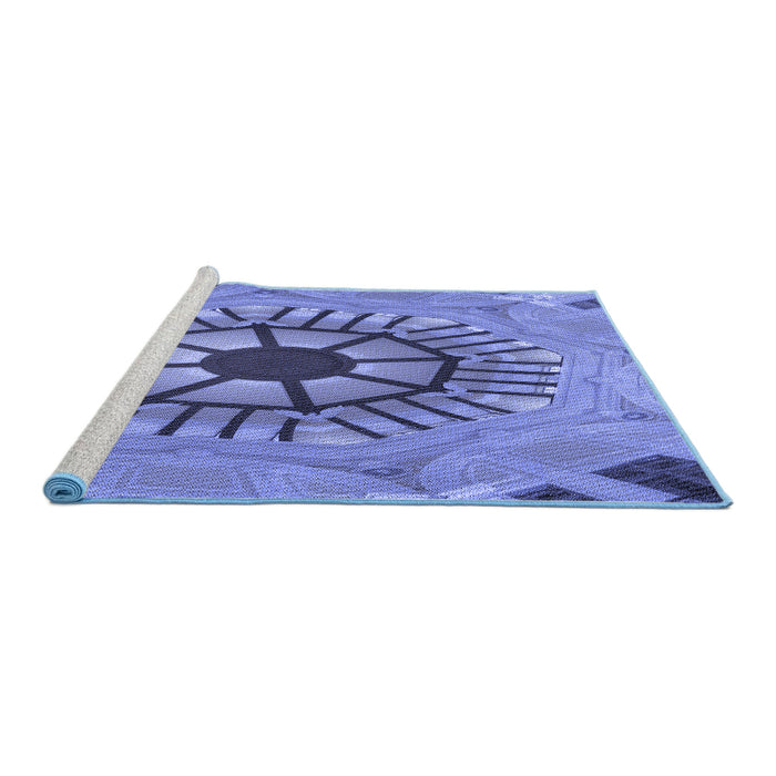 Sideview of Machine Washable Transitional Sky Blue Rug, wshpat3761blu
