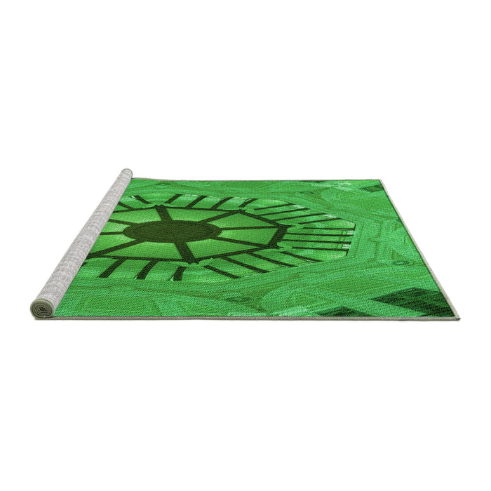 Sideview of Machine Washable Transitional Green Rug, wshpat3761grn