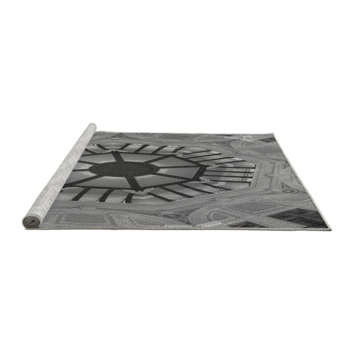 Sideview of Machine Washable Transitional Grey Gray Rug, wshpat3761gry