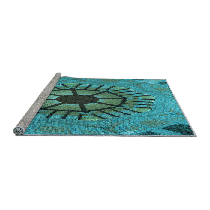 Sideview of Machine Washable Transitional Teal Green Rug, wshpat3761lblu
