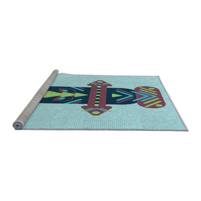 Sideview of Machine Washable Transitional Light Aquamarine Green Rug, wshpat3762lblu