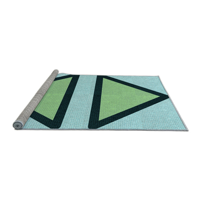 Sideview of Machine Washable Transitional Aquamarine Stone Green Rug, wshpat3772lblu