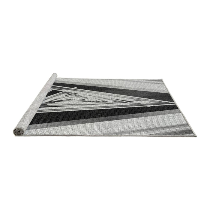 Sideview of Machine Washable Transitional Platinum Silver Gray Rug, wshpat3778gry