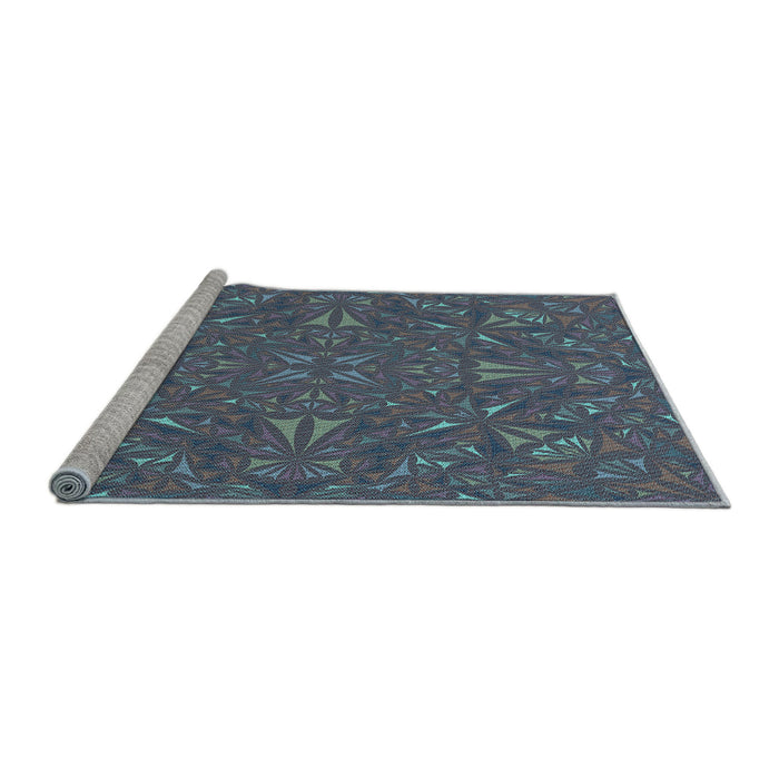 Sideview of Machine Washable Transitional Steel Blue Rug, wshpat3794lblu