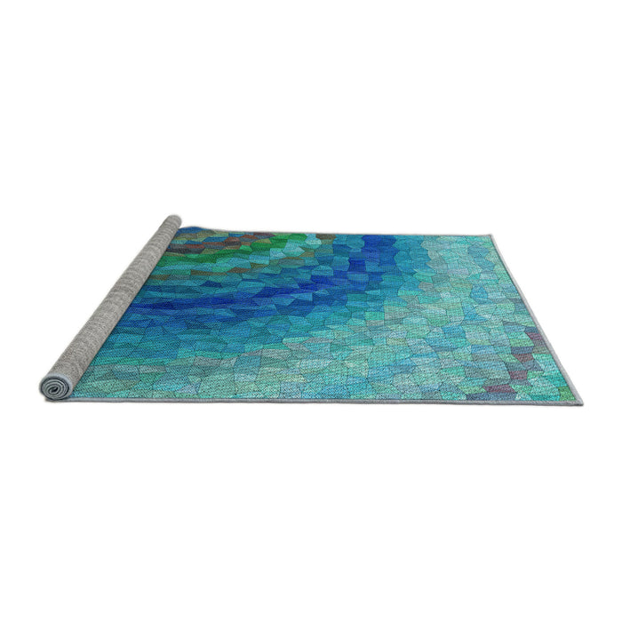 Sideview of Machine Washable Transitional Blue Rug, wshpat3808lblu