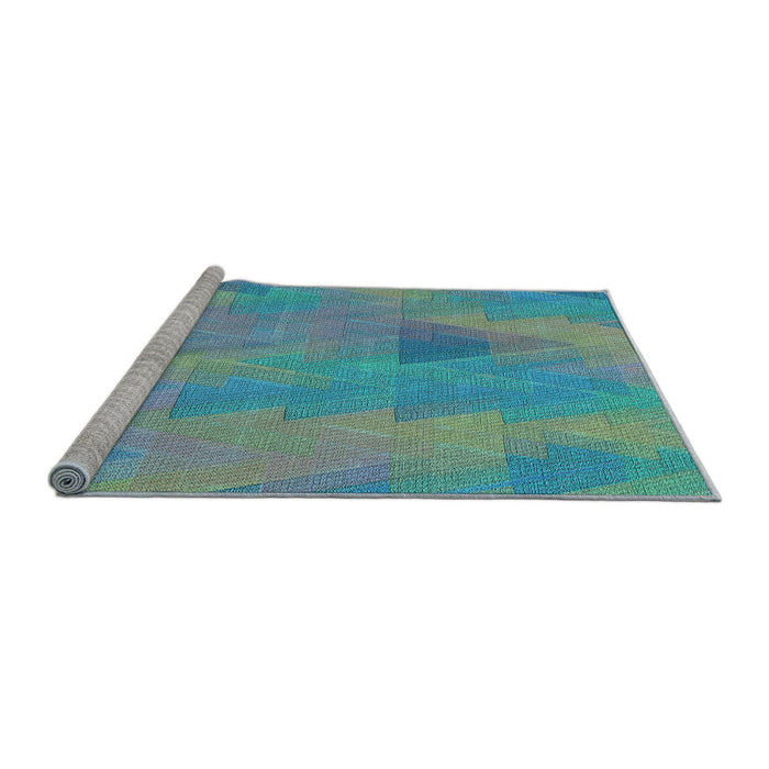 Sideview of Machine Washable Transitional Deep-Sea Green Rug, wshpat3824lblu