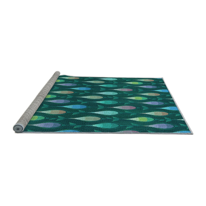 Sideview of Machine Washable Transitional Medium Teal Green Rug, wshpat3828lblu
