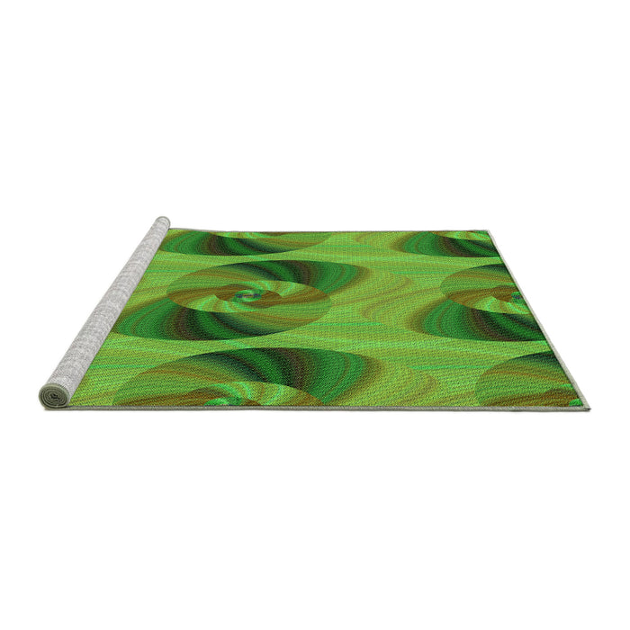 Sideview of Machine Washable Transitional Green Rug, wshpat3830grn