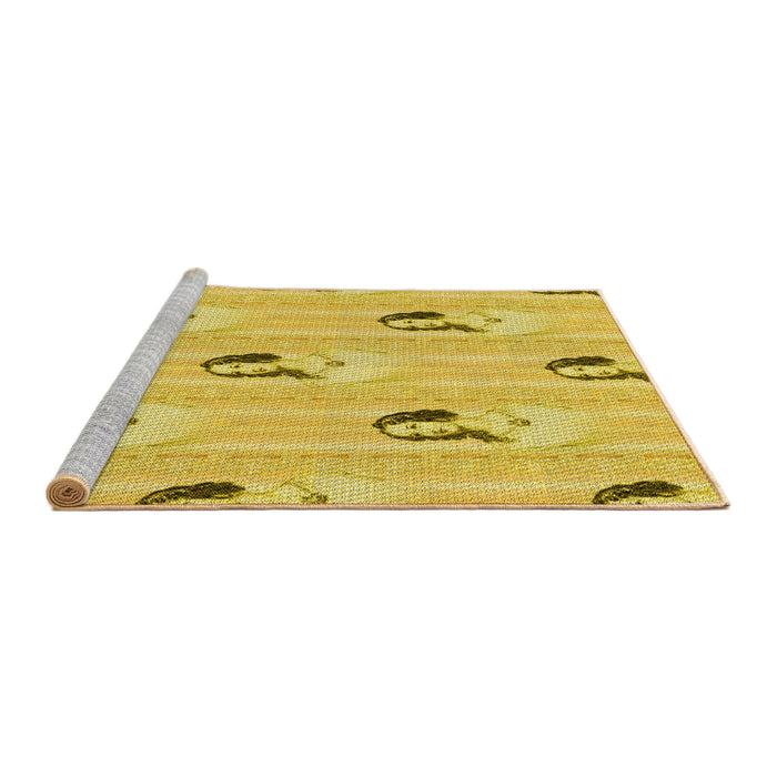 Sideview of Machine Washable Transitional Yellow Rug, wshpat3843yw